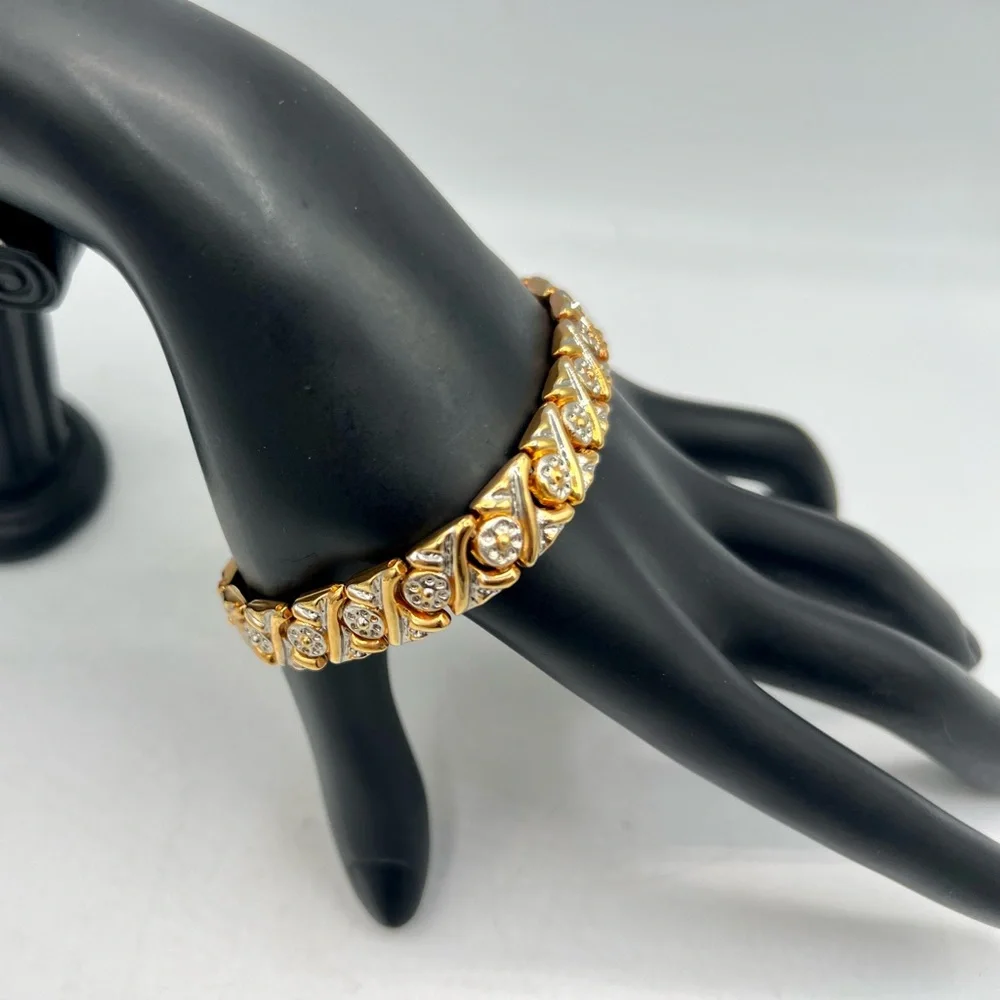 Vintage gold & silver link bracelet 7.5”